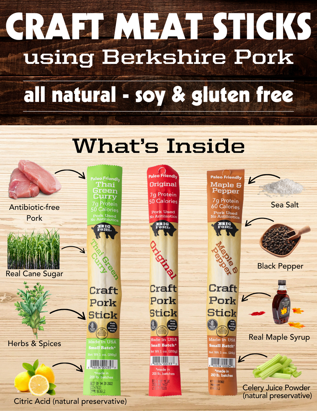 Craft Pork Snack Sticks - One Case (20 sticks)